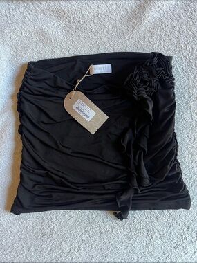Meshki Brydee Ruched Rose Mini Skirt in Black - S - NWT